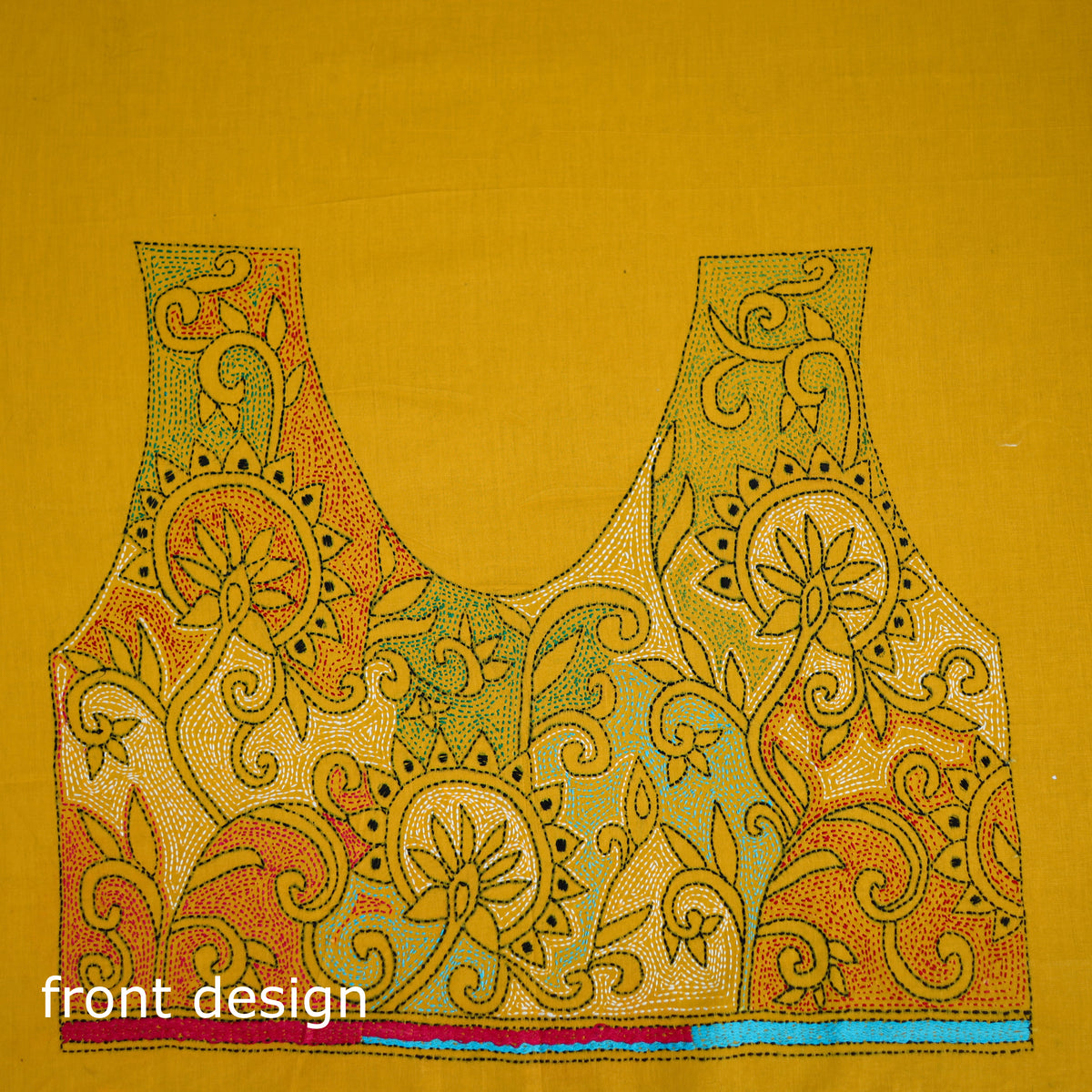 Bengal Kantha Hand Embroidered Cotton Blouse Piece 53