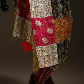 Multicolor - Bengal Hand Embroidery Patchwork Reversible Silk Kantha Dupatta 35