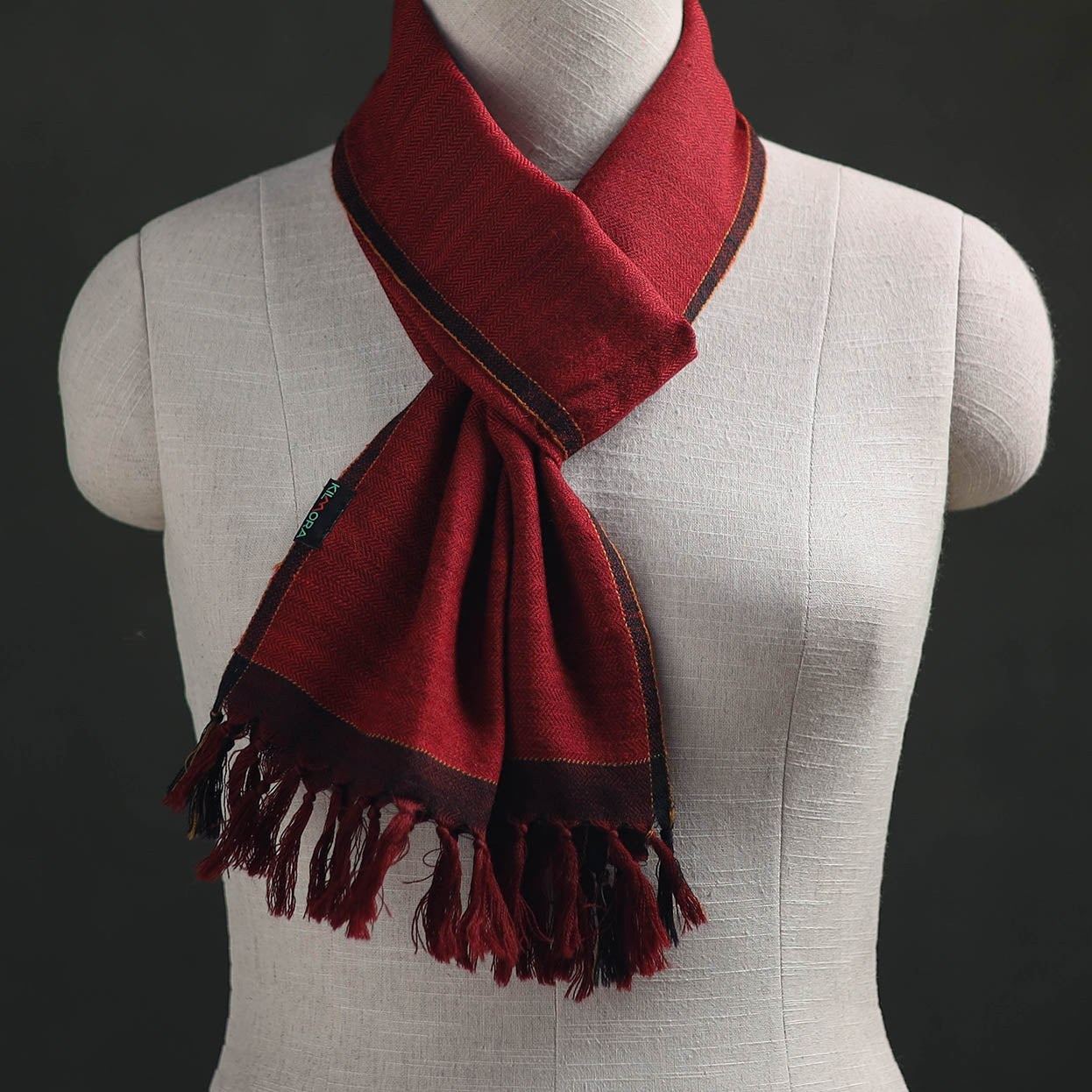 Red - Kumaun Handwoven Pure Merino Wool Scarf 167