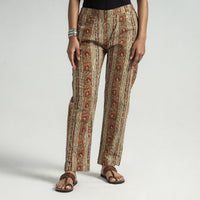 Beige - Kalamkari Block Printed Cotton Elasticated Pant