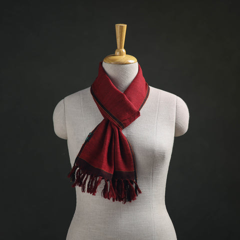Red - Kumaun Handwoven Pure Merino Wool Scarf 167