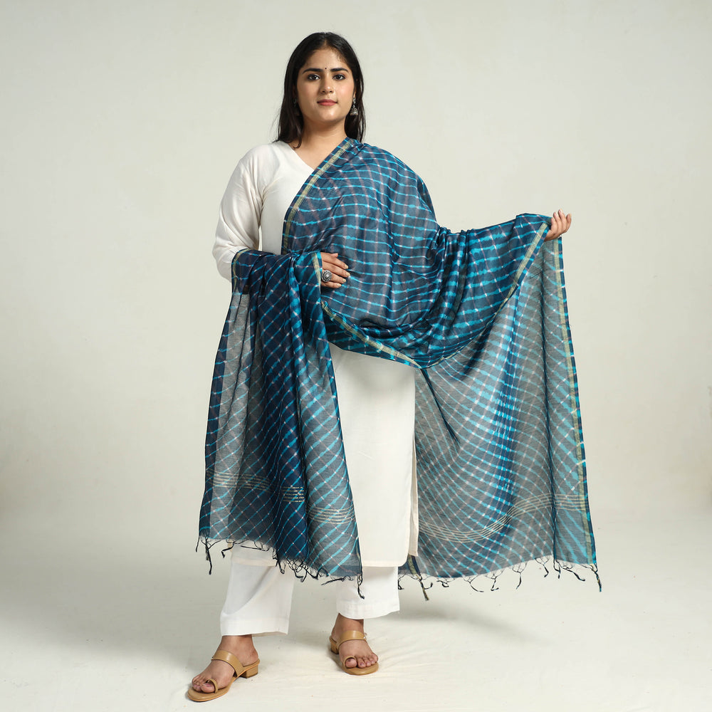 Blue - Traditional Tie & Dye Chanderi Silk Leheriya Dupatta 56