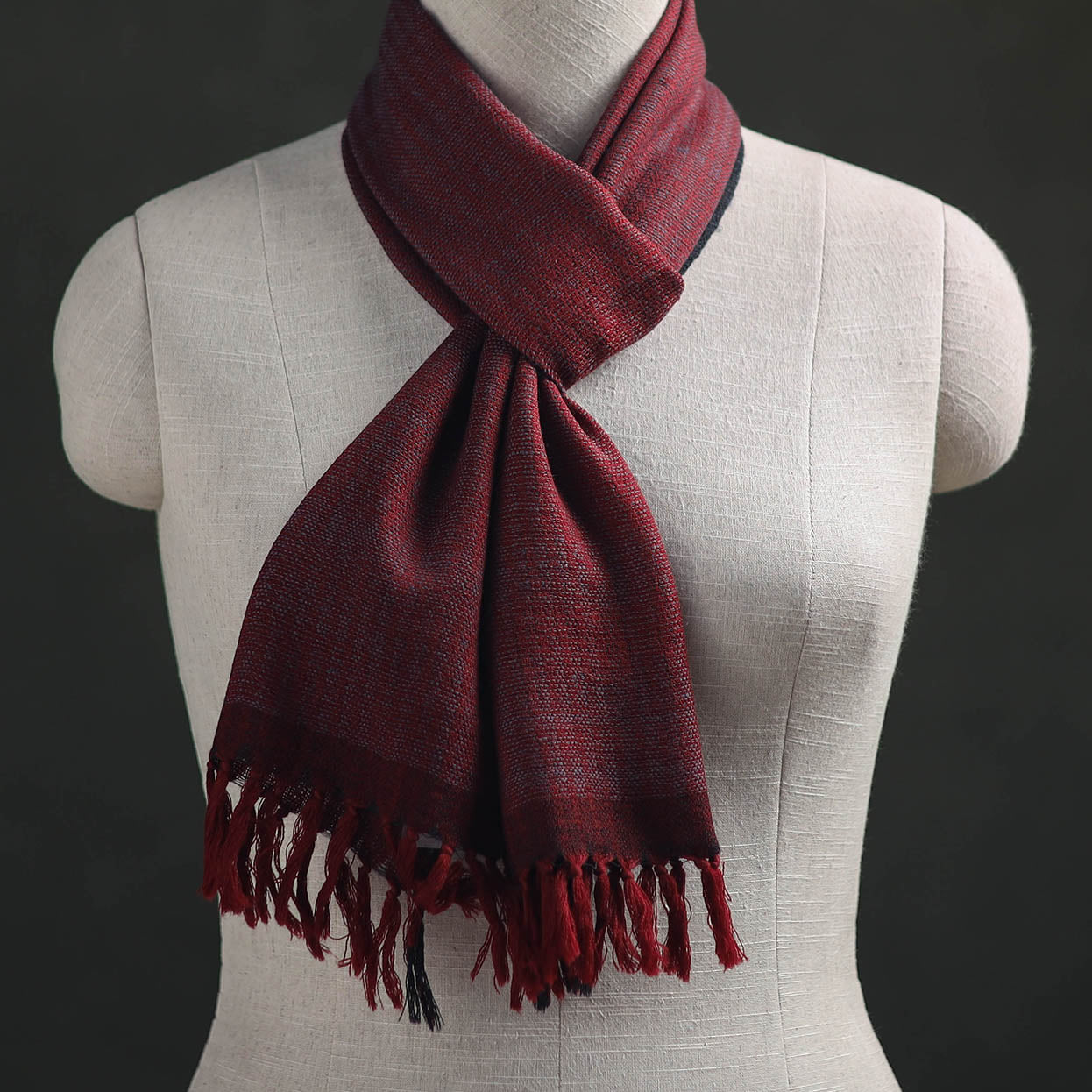 Maroon - Kumaun Handwoven Pure Merino Wool Scarf 169