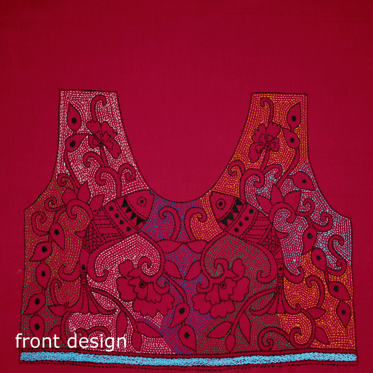 Bengal Kantha Hand Embroidered Cotton Blouse Piece 52