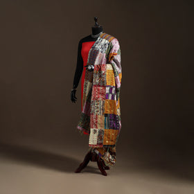 Multicolor - Bengal Hand Embroidery Patchwork Reversible Silk Kantha Dupatta 36
