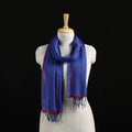 Blue - Burdwan Jamdani Handloom Cotton Stole with Tassels 08