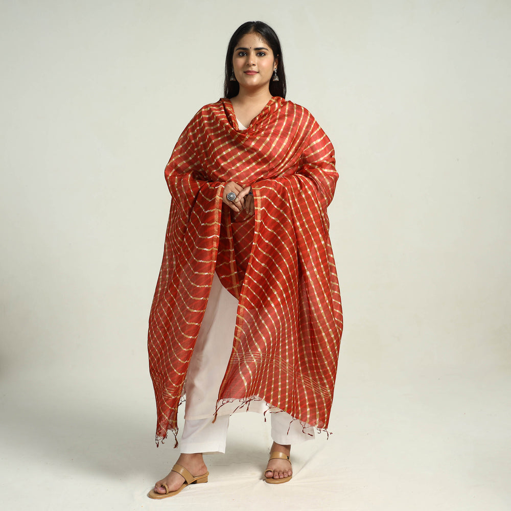 Orange - Traditional Tie & Dye Chanderi Silk Leheriya Dupatta 57