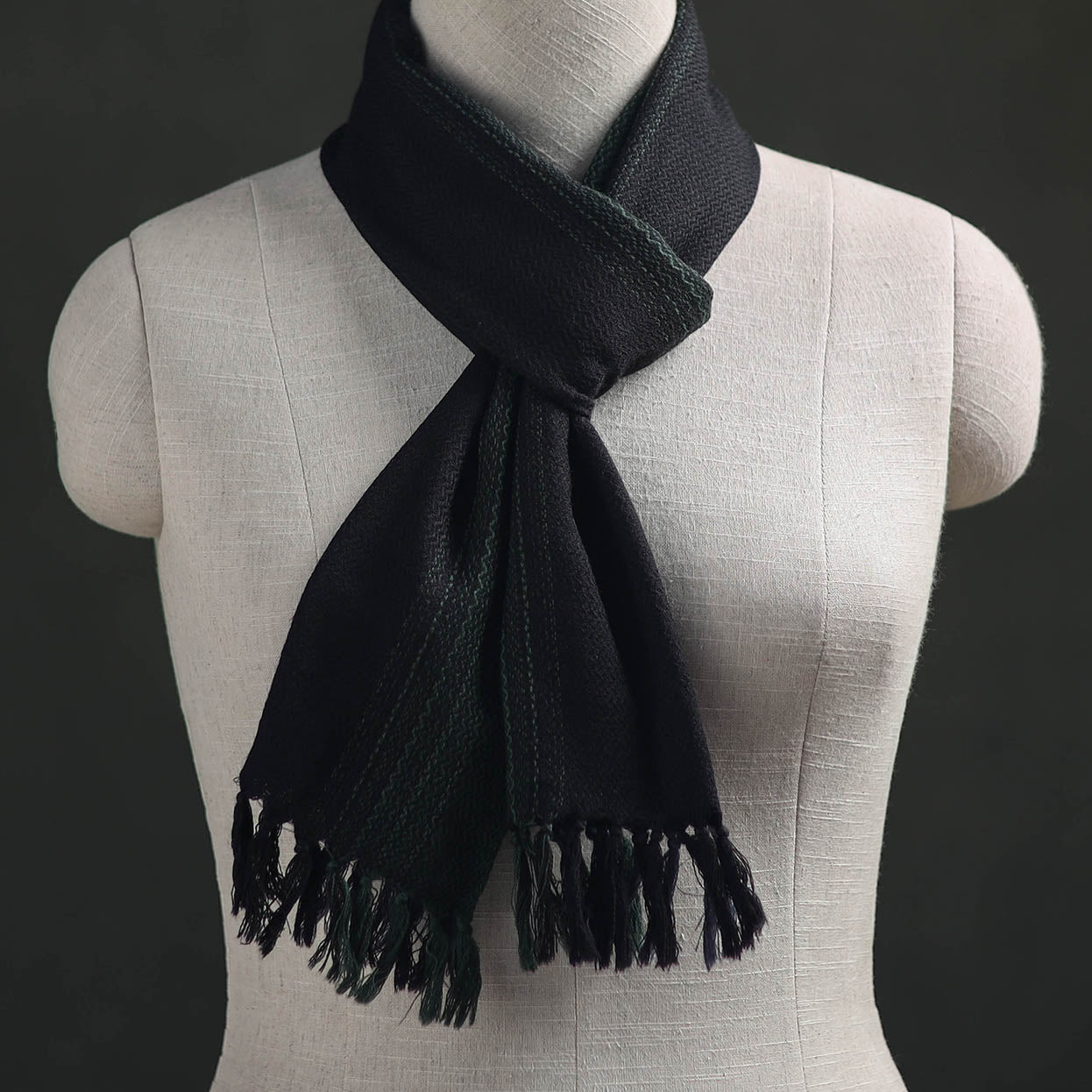 Black - Kumaun Handwoven Pure Merino Wool Scarf 171