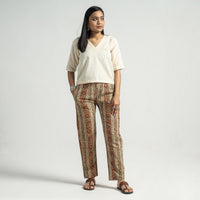 Beige - Kalamkari Block Printed Cotton Elasticated Pant