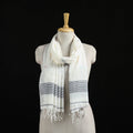 White - Burdwan Jamdani Handloom Cotton Stole with Tassels 09