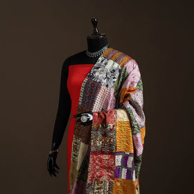 Multicolor - Bengal Hand Embroidery Patchwork Reversible Silk Kantha Dupatta 36