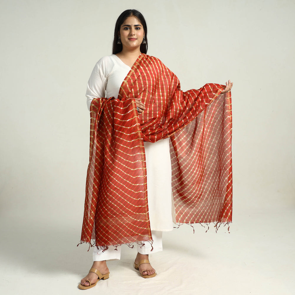 Orange - Traditional Tie & Dye Chanderi Silk Leheriya Dupatta 57