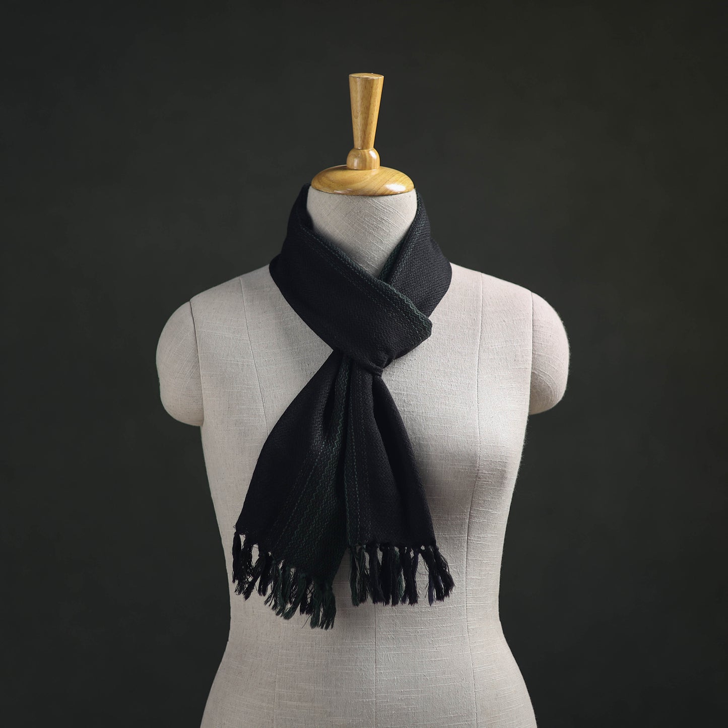 Black - Kumaun Handwoven Pure Merino Wool Scarf 171