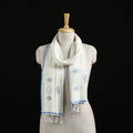 White - Burdwan Jamdani Handloom Cotton Stole with Tassels 10