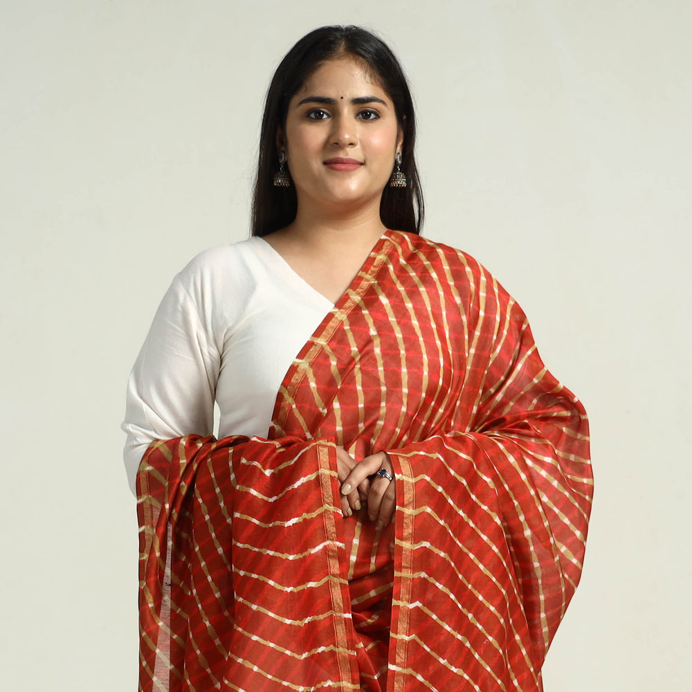 Orange - Traditional Tie & Dye Chanderi Silk Leheriya Dupatta 57