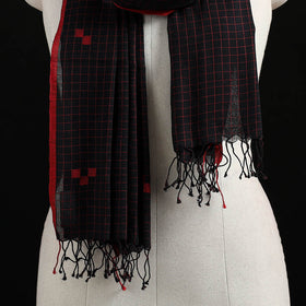 Black - Burdwan Jamdani Handloom Cotton Stole with Tassels 11