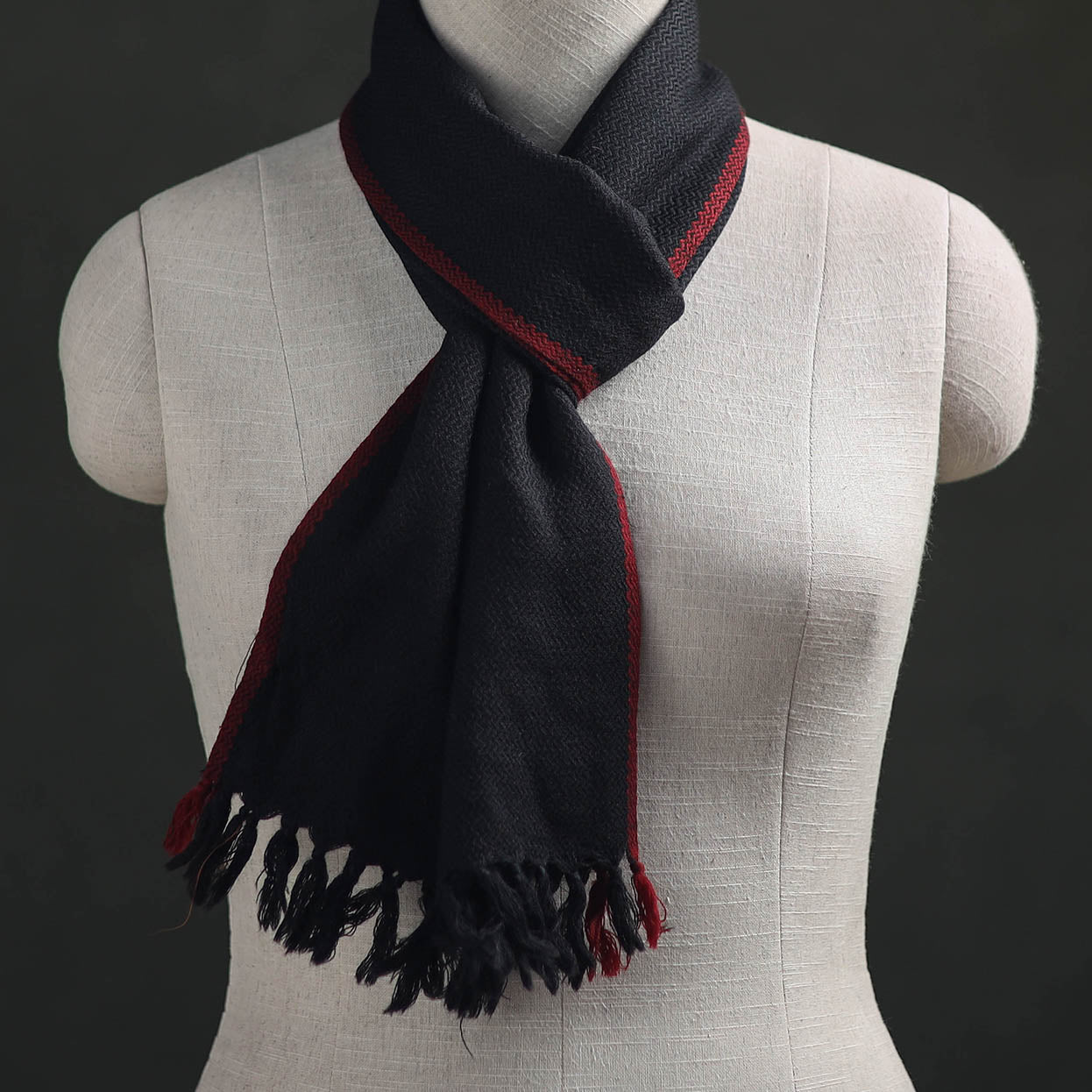 Black - Kumaun Handwoven Pure Merino Wool Scarf 170