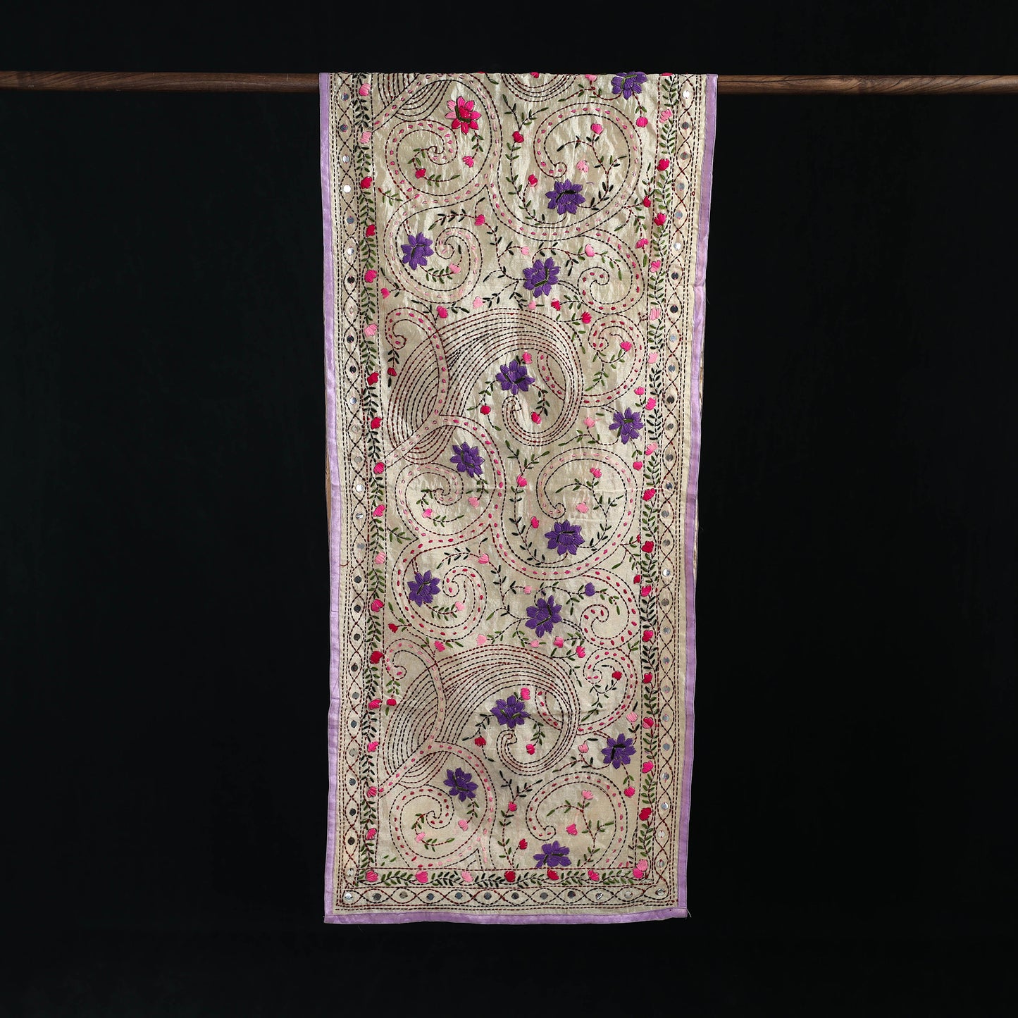 Beige - Ranihati Chanderi Silk Hand Embroidered Stole 10