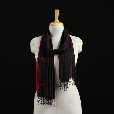Black - Burdwan Jamdani Handloom Cotton Stole with Tassels 11