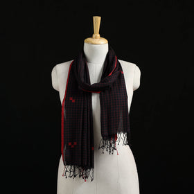 Black - Burdwan Jamdani Handloom Cotton Stole with Tassels 11