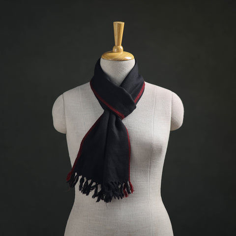 Black - Kumaun Handwoven Pure Merino Wool Scarf 170