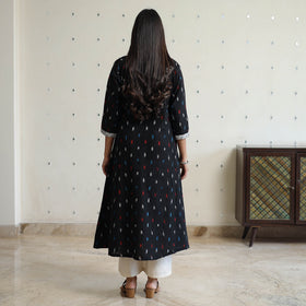 Black - Pochampally Ikat Weave Cotton A-Line Kurta with Jacquard Patchwork 26