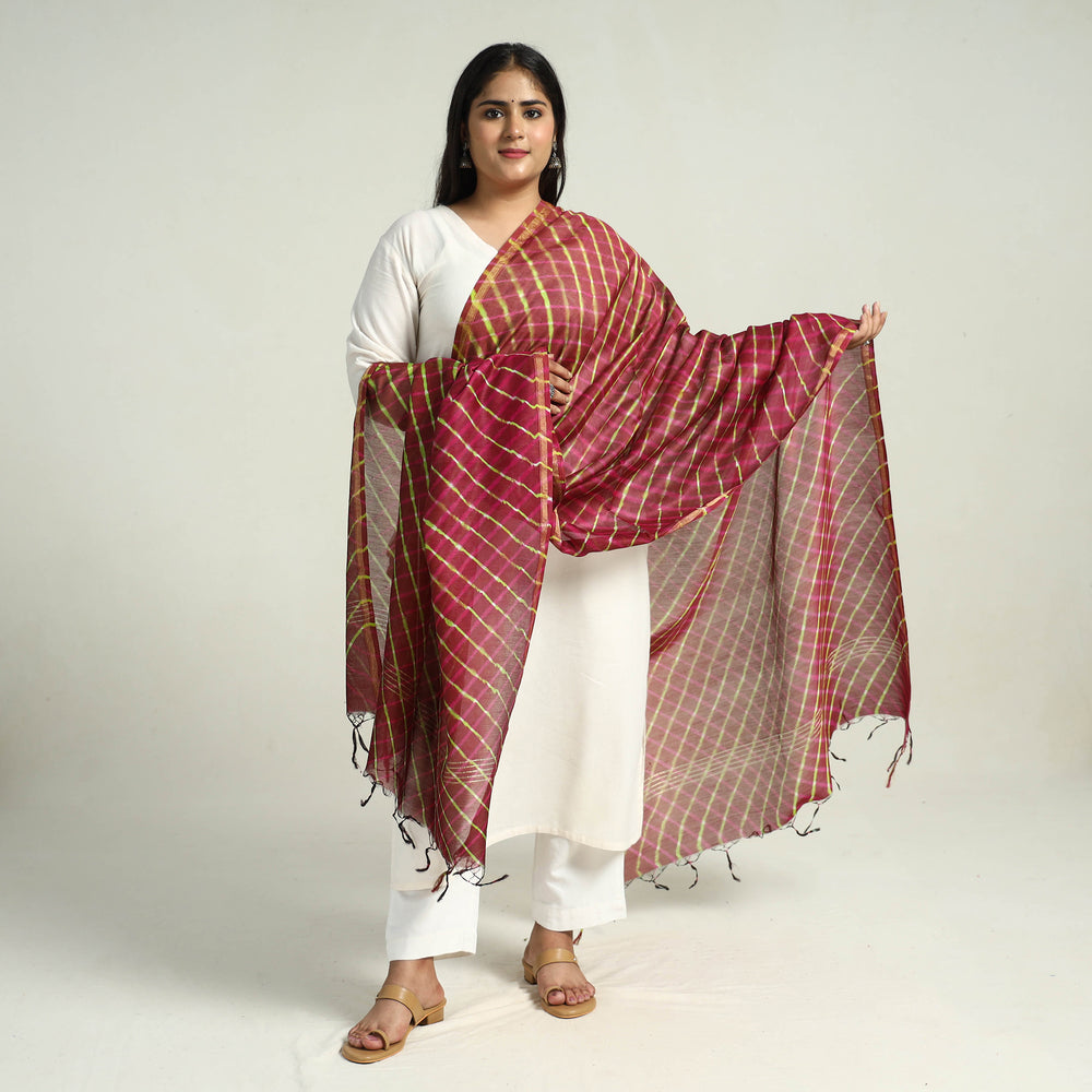 Maroon - Traditional Tie & Dye Chanderi Silk Leheriya Dupatta 58