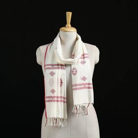 White - Burdwan Jamdani Handloom Cotton Stole with Tassels 12