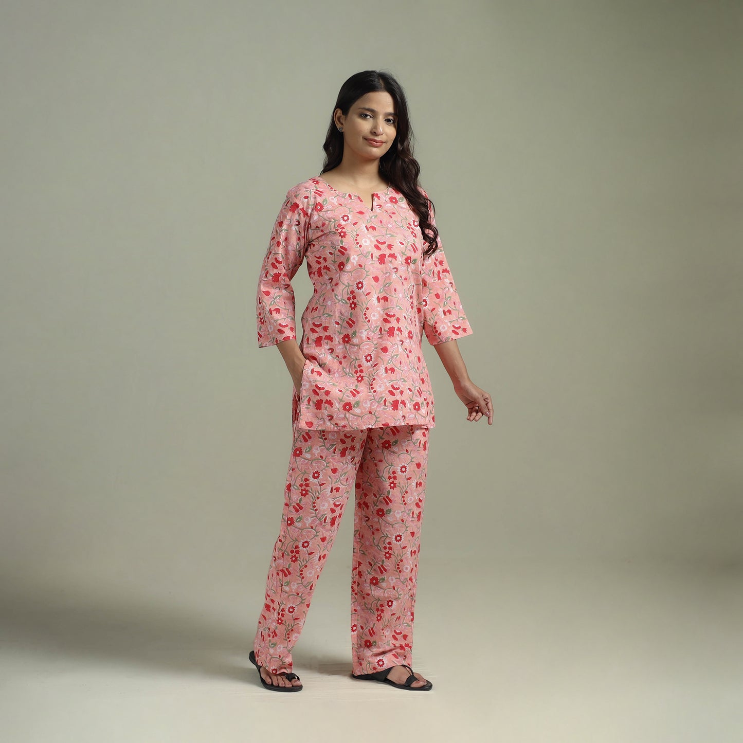Sanganeri Floral Printed Cotton Night Suit for Women 10