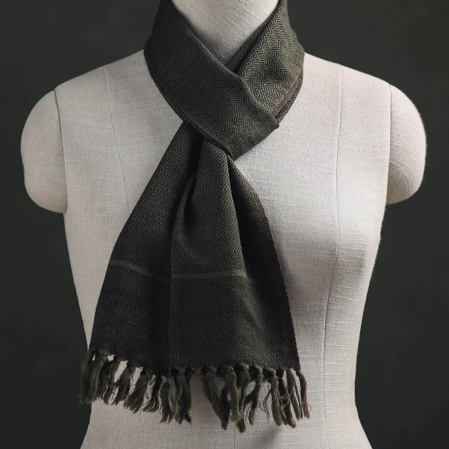 Green - Kumaun Handwoven Pure Merino Wool Scarf 174