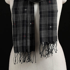 Black - Burdwan Jamdani Handloom Cotton Stole with Tassels 13