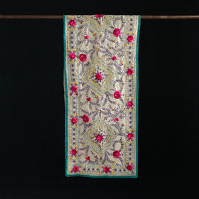 Beige - Ranihati Chanderi Silk Hand Embroidered Stole 08