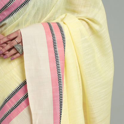 Yellow - Bengal Woven Border Handloom Pure Cotton Saree 32