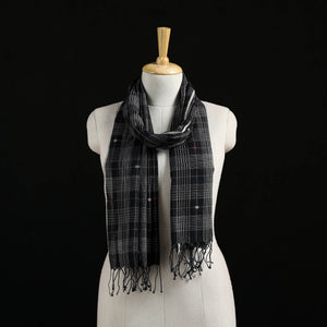Black - Burdwan Jamdani Handloom Cotton Stole with Tassels 13