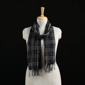 Black - Burdwan Jamdani Handloom Cotton Stole with Tassels 13