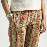 Beige - Kalamkari Block Printed Cotton Elasticated Pant