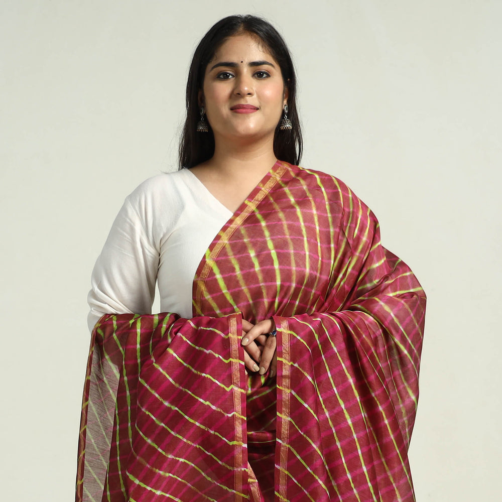 Maroon - Traditional Tie & Dye Chanderi Silk Leheriya Dupatta 58