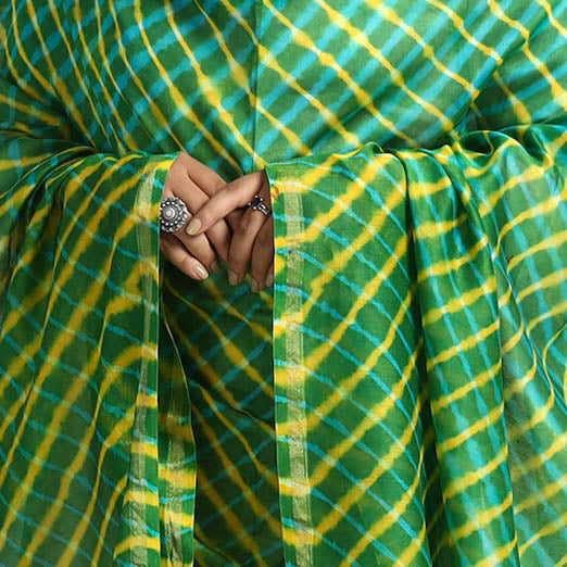 Green - Traditional Tie & Dye Chanderi Silk Leheriya Dupatta 59