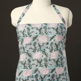 Blue - sanganeri cotton apron with pocket 01 - handcrafted