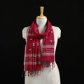 Maroon - Burdwan Jamdani Handloom Cotton Stole with Tassels 14