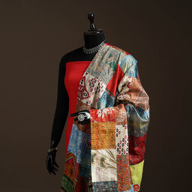 Multicolor - Bengal Hand Embroidery Patchwork Reversible Silk Kantha Dupatta 37