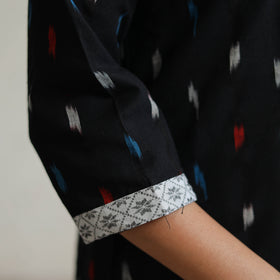 Black - Pochampally Ikat Weave Cotton A-Line Kurta with Jacquard Patchwork 26