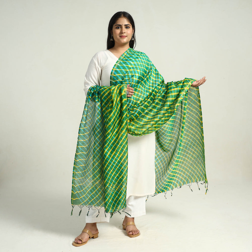 Green - Traditional Tie & Dye Chanderi Silk Leheriya Dupatta 59