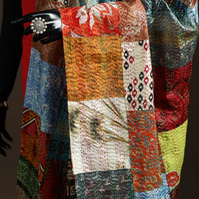 Multicolor - Bengal Hand Embroidery Patchwork Reversible Silk Kantha Dupatta 37