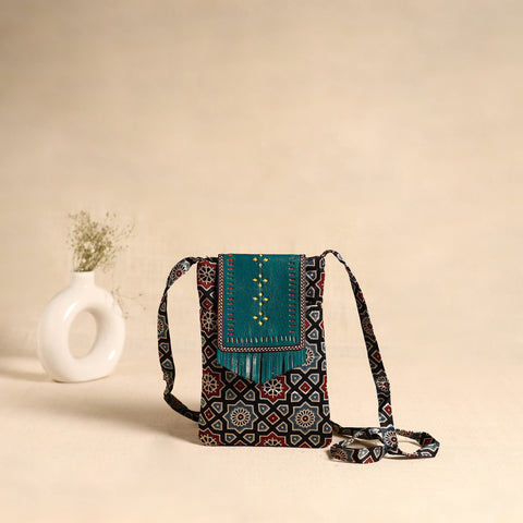 Traditional Kutch Mashru Silk Leather Flap Sling Bag 55