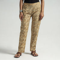 Beige - Kalamkari Block Printed Cotton Elasticated Pant