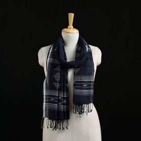 Blue - Burdwan Jamdani Handloom Cotton Stole with Tassels 16