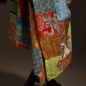 Multicolor - Bengal Hand Embroidery Patchwork Reversible Silk Kantha Dupatta 37