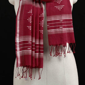 Maroon - Burdwan Jamdani Handloom Cotton Stole with Tassels 17