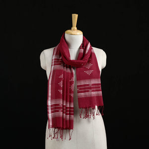 Maroon - Burdwan Jamdani Handloom Cotton Stole with Tassels 17